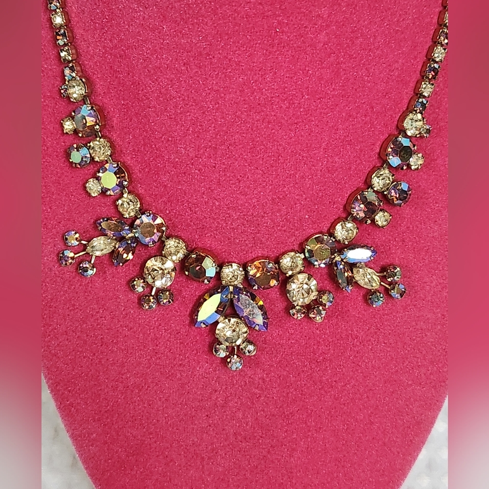 Sherman crystal necklace features blue, pink, purple, brown aurora borealis - Picture 4 of 11